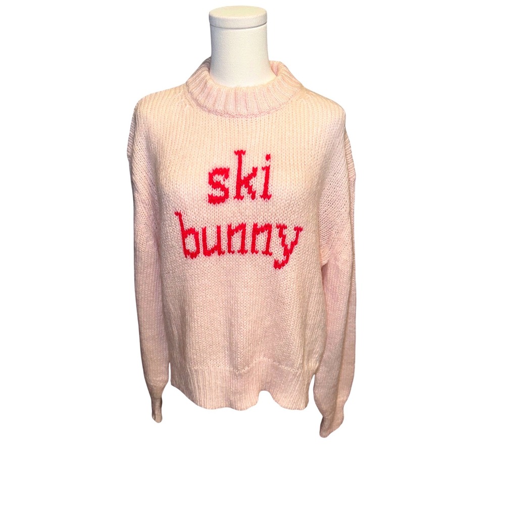 Wooden Ships Ski Bunny‎ Pink Mohair Wool Blend Mock Neck Sweater S/M